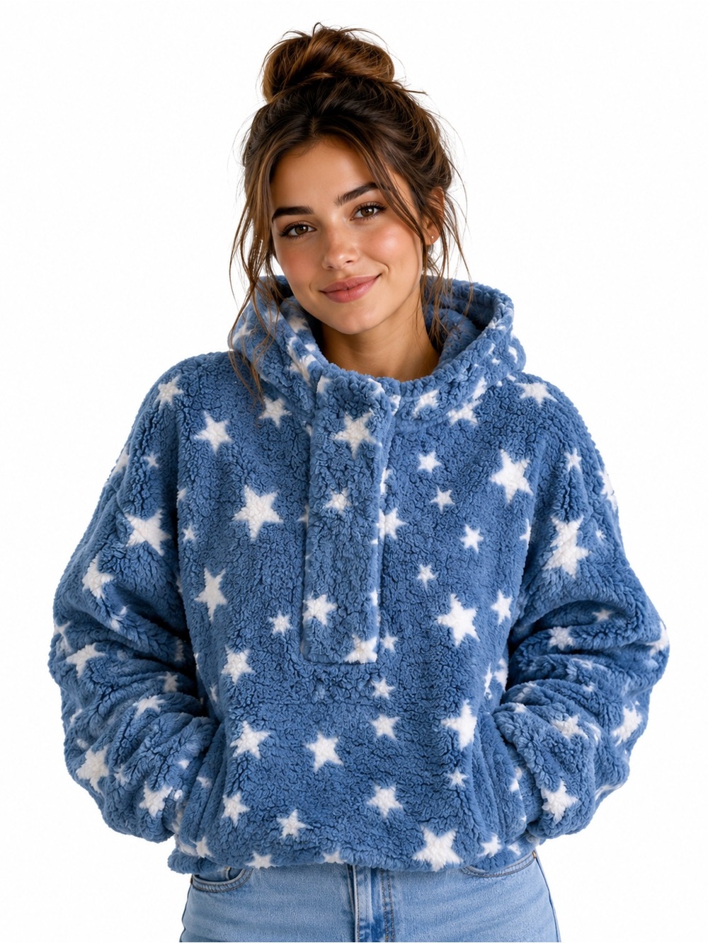 Koolaburra By UGG Womens XL Blue Star Sherpa Pullover Fleece Cozy Lounge Top